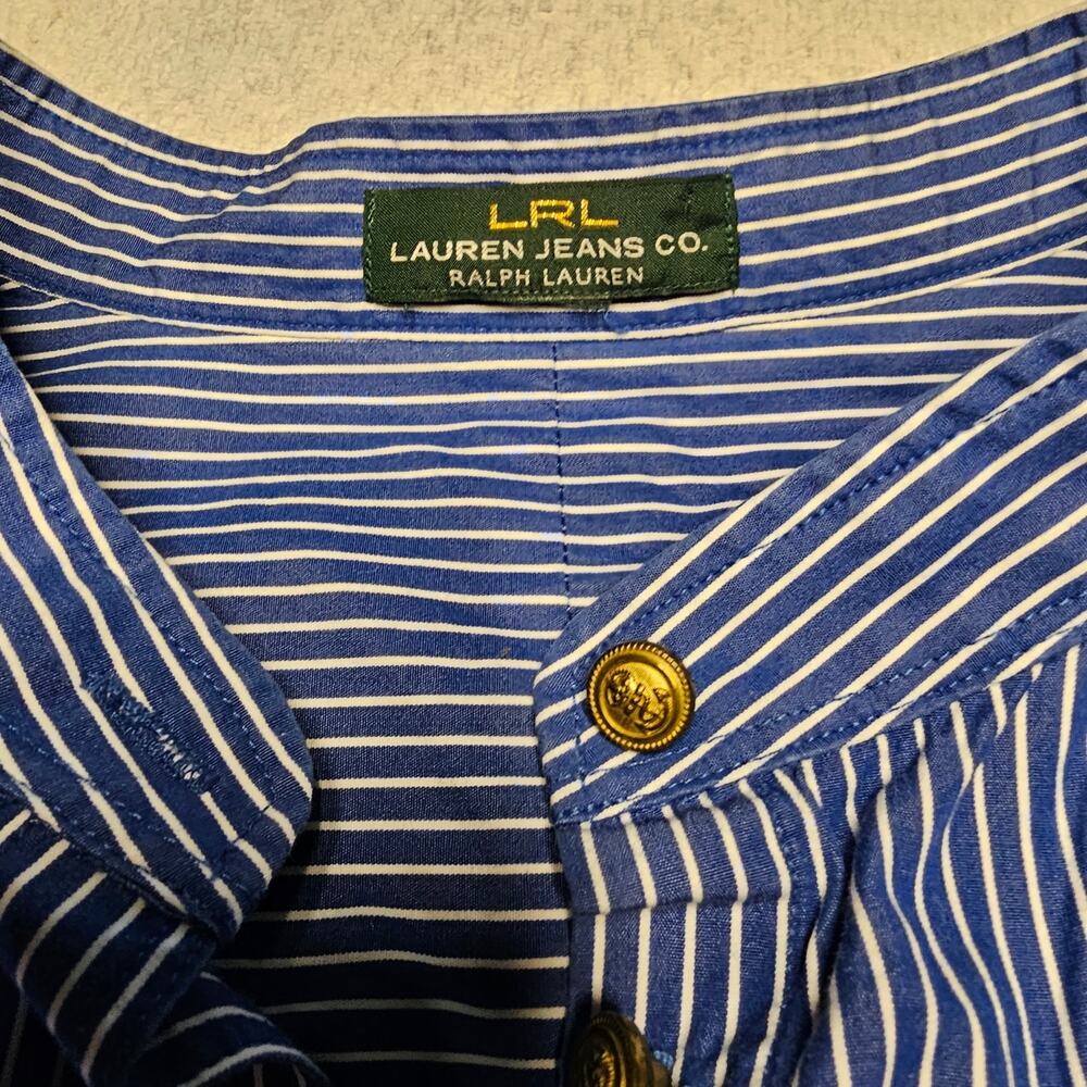 LRL Ralph Lauren Blue White XL Captain Button Up Blouse Striped Academia Preppy - Picture 4 of 12